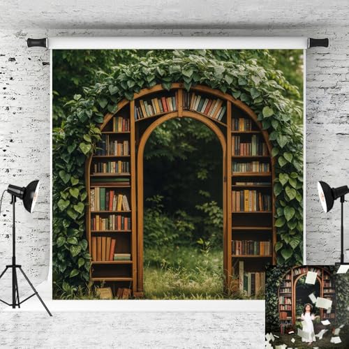 Kate Spring Arch Backdrop Green Garden Background Library Book Photo Background Studio Props,8x8ft