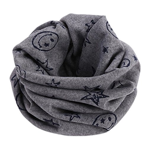 BZLineu00ae O-Ring Automne Hiver Coton Tour de Cou à Motifs des Etoiles & Visages Souriant pour Enfants 3-5 Ans (Gris)