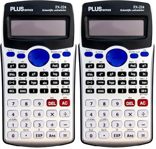Plus Office - Calculadora Científica para Ingeniería, Escuela y Universidad, Pantalla 2 líneas (10+2 dígitos). Funciones Hiperbólicas y Trigonométricas, 2 Años de Garantía, FX-224 Plus Color Plata