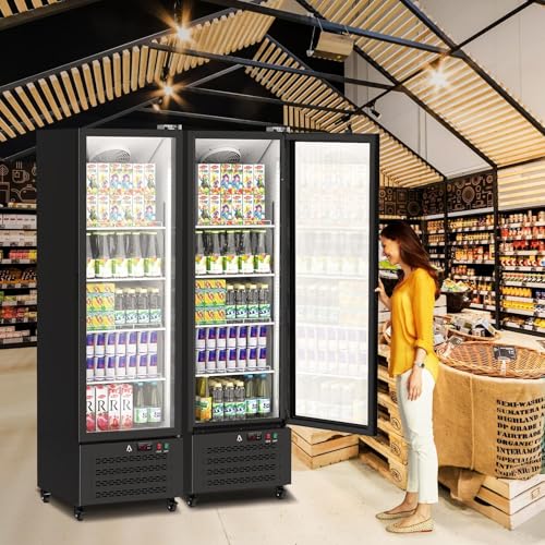 Image of Commercial Display Refrigerator, 17.6 Cu.Ft Beverage Cooler with Glass Door, LED Lighting, 5 Shelves, Merchandiser Fridge for Restaurant, Bar, Cafe, Convenience Store
