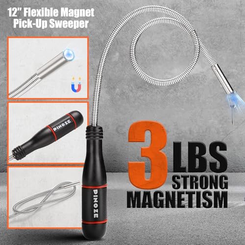 Image of PINOZE Collapsible Magnetic Parts Organizer Trays & 12 inch Flexible Magnetic Pickup Tool, 3 Different Size Magnet Tool Trays & Pick-Up Sweeper for Screw, Bolts, Nuts, Washers, Pins and Metal Parts, Black
