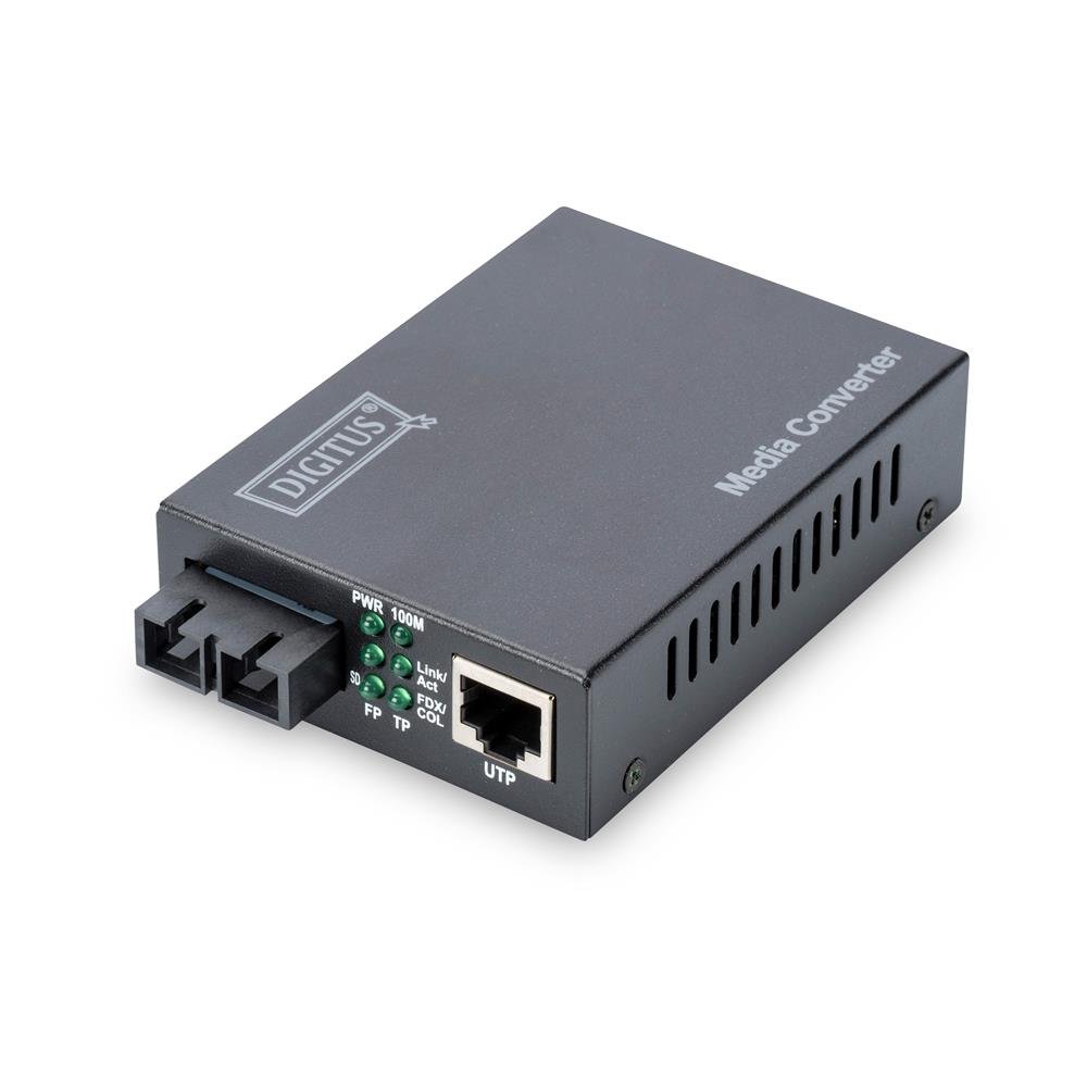 DIGITUS Medienkonverter - Singlemode - Fast Ethernet - RJ45 / SC - 1310nm Wellenlänge - Bis 20km - Schwarz