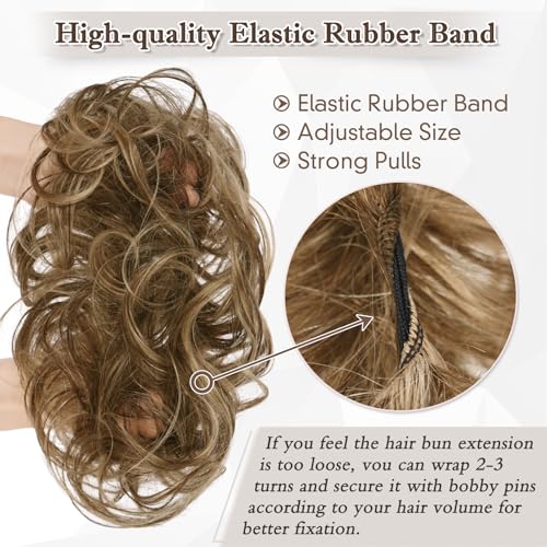 RUWISS Large Messy Bun Hair Piece 100% Human Hair Layered Wavy Curly Hair Buns Hair Piece for Women Thick Updo Hairpiece for Daily Wear Real Hair Scrunchies Natural Black Ponytail Extension - Image 5