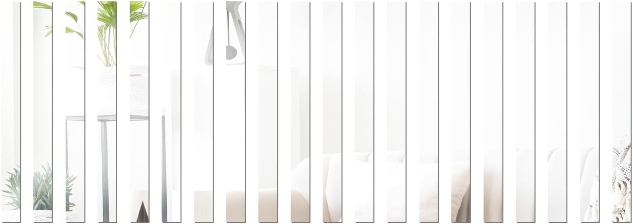 Acrylic Mirror Wall Decor, Peel and Stick Mirror Strips, Vertical Mirror Tiles for Entryway, Bedroom & Bathroom, Shatterproof Wall Decor for Small Spaces, Gold Silver Black (40, Silver)