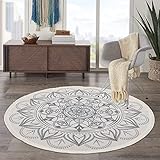 Pauwer Runder Teppiche Handgewebte Baumwolle Bedruckte Teppich rutschfest Abwaschbar Bereich Teppich, Ideal für Wohnzimmer Schlafzimmer Kinderzimmer,120cm
