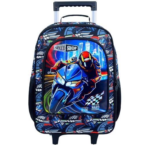 Boys Suitcase, Kids Water Resistant Rolling Luggage, Motorcycle Travel Carry on for Elementary Preschool Toddler