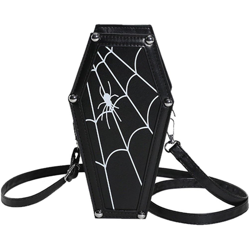 Lpitoy Women's Black Gothic Pu Leather Bag Coffin Shape Crossbody Bag Halloween Cell Phone Purses Punk Shoulder Bag Handbags For