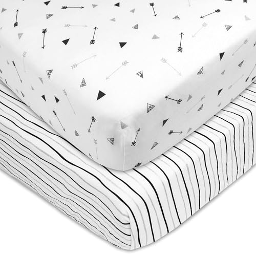Image of American Baby Company 2 Pack Fitted Pack N Play Playard Sheet 27" x 39", Soft Breathable Neutral 100% Cotton Jersey Pack and Play Sheet, Silver Black Arrow, for Boys and Girls, Fits Most Mini Crib
