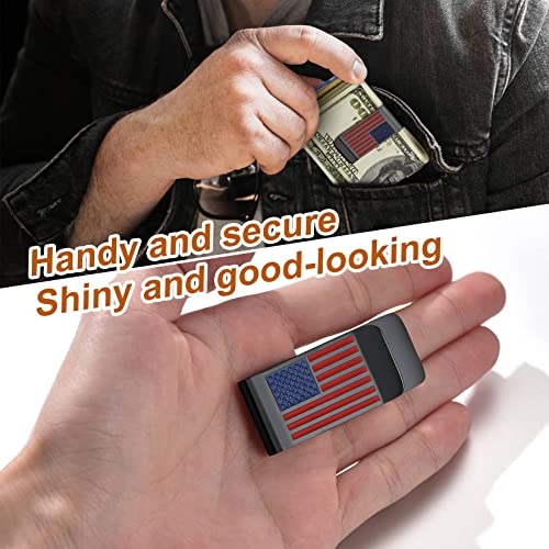 ChainsProMax Can Engrave Men Money Clip- America Flag/Baseball Pattern/Box Pattern, Stainless Steel/Gold Plated-Send Gift Box3