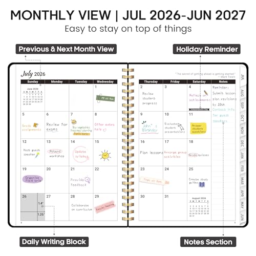 Academic Planner 2026-2027, Weekly and Monthly Calendar Planner Book, July 2026 – June 2027, Hardcover Organizer with Tabs, Perfect for Teachers, Students, Women & Men, A5 (6.4" x 8.5") - Black - Image 2