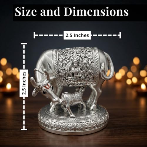Image of 999 Pure Silver Plated Kamdhenu Cow Idol | 2.5 inch Vastu Home Decor for Pooja Room & Mandir | Symbol of Prosperity & Abundance | Ideal Religious & Spiritual Gift