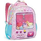 Mochila De Costa Infantil Rosa com Luz Led Bolsa Escolar com Alças Ajustáveis em Design de Máquina de Pelúcia com Estrelas De Led