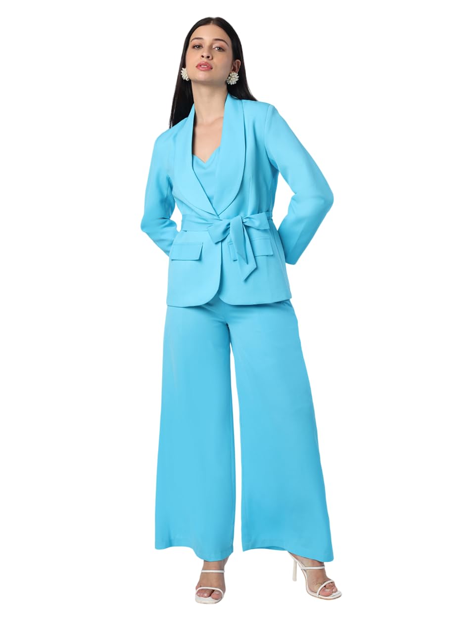 Stylish Womens Polyester Solid Long Sleeves Shawl Neck Regular Fit Co-ord Set | Lightweight & Breathable Fabric | Blazer & Trouser Set-image-47