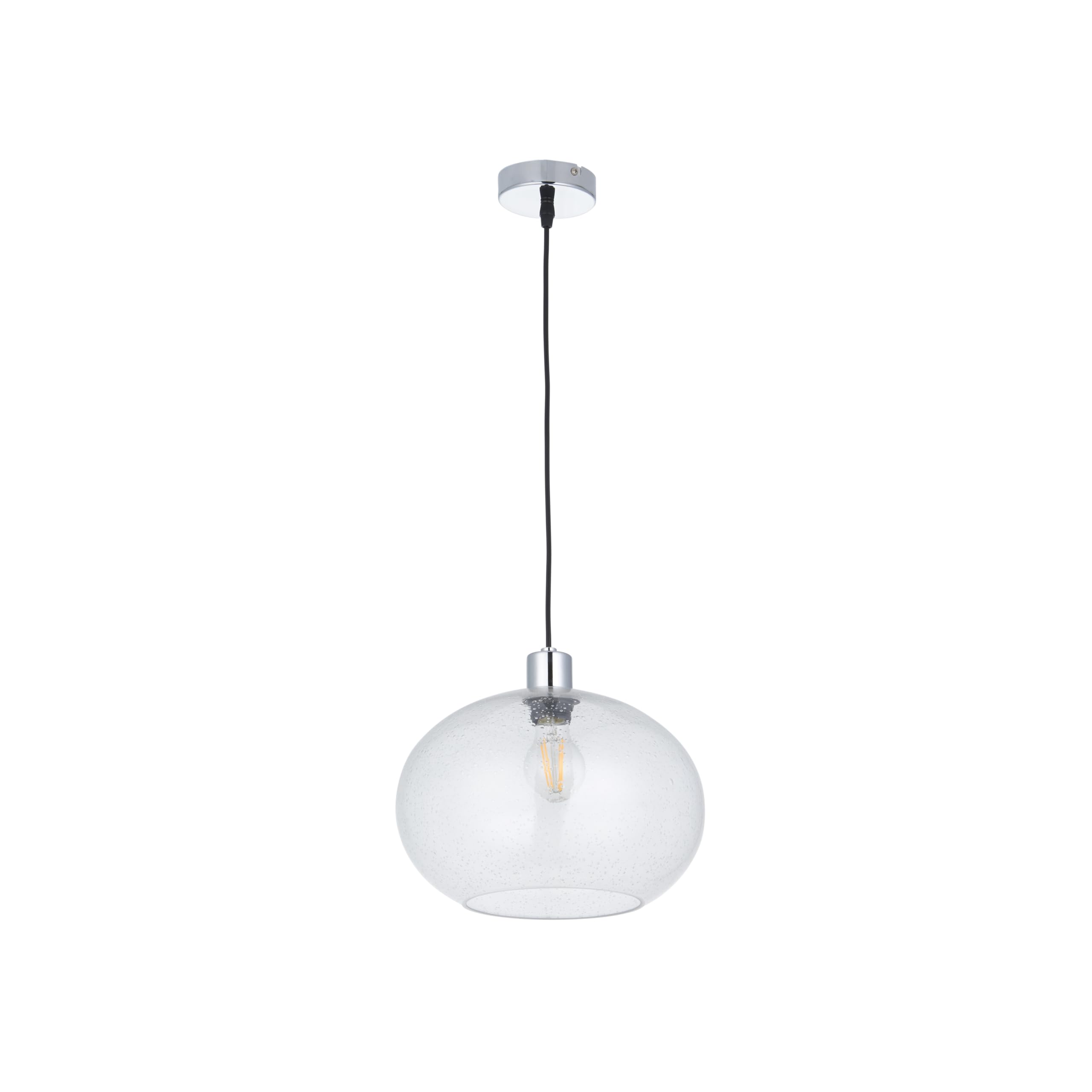 firstchoicelighting Clear Bubble Glass Ceiling Light Pendant with Black and Chrome Cable Kit, Height Adjustable, Diameter 30cm, Kitchen Island Dining Lighting