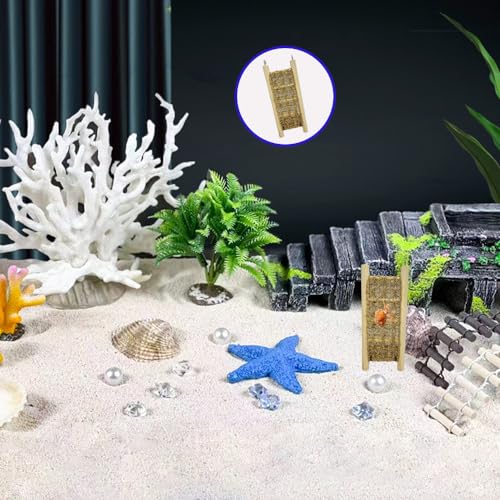 Image of 1 Pcs Hermit Crabs Climbing Wooden Ladder Bridge with Hooks, Small Animals Climbing Toy with Rope for Hermit Crabs Chameleon Lizards Reptile Bird Parrot