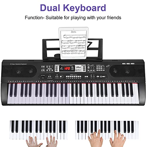 Zhruns Electric Keyboard Piano 61-Key, Multifunctional Musical Piano Keyboard Portable With Headphone Jack & Microphone,Usb Mp3 Play, Dual Power Supply,Music Sheet Stand For Beginners/Adults #TOP3