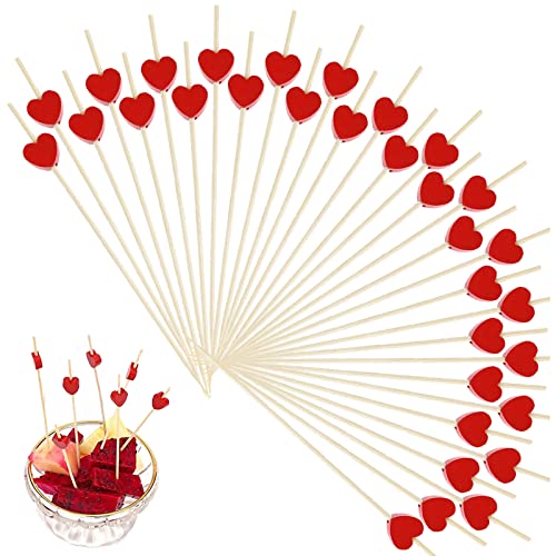 100 Pieces Rouge Coeur Bambou Bois Cocktail bâtons, Jetable Bambou Cœur, Cocktail bâtons, pour Nourriture Décorée, Verre à Cocktail, Mariage Noël Saint Valentin, Fête D'anniversaire D'enfants