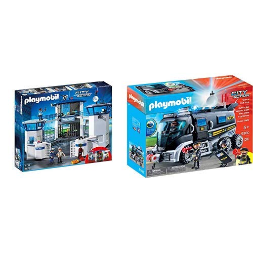 Playmobil 6872 - Polizei-Kommandozentrale mit Gefängnis & 9360 - SEK-Truck mit Licht und Sound Spiel