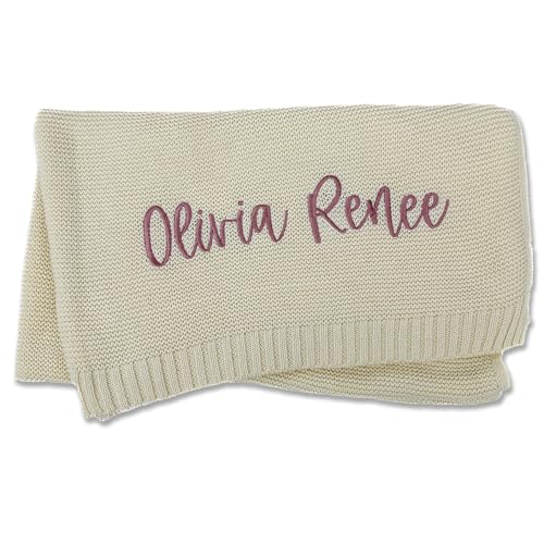 Hickory Hollow Designs Personalized Baby Blanket with Name, Cream Baby