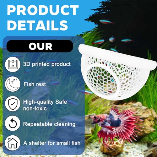 Image of 3D-Printed Floating Betta Hide & Shammock - Aquarium Cave, Feeding Ring, Resting Spot for Bettas, Shrimp, Corydoras | Eco-Safe PLA, Stress-Free Fish Tank Decor, Nano Tank Accessories