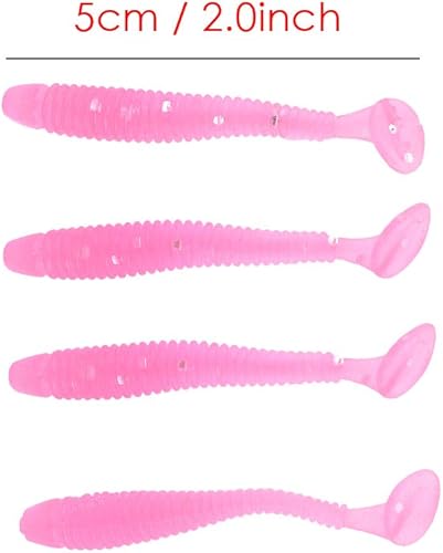 Miniatura 3 de 50 señuelos de pesca suaves de 2.0 in, cebo de pesca de plástico, cola en T, cebos para gusanos, accesorios de aparejos de pescado, 9 colores