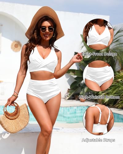 Image of Yonique High Waisted Two Piece Swimsuit-Womens Bikini Set Tummy Control Bathing Suit Modest Full Coverage Bikini 2025
