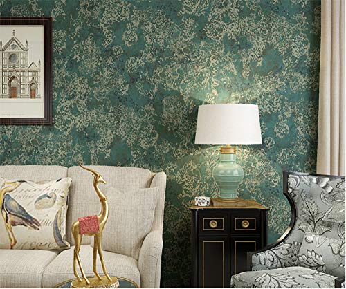 Ketian Retro American Country AB Stil Vlies Stoff Tapete dreidimensionale 3D-Blumenmuster und monochromes Cyan 0,53 m (1,73 'W) x 10 m (32,8' L) = 5,3 m 2 (57 Quadratfuß) Cover