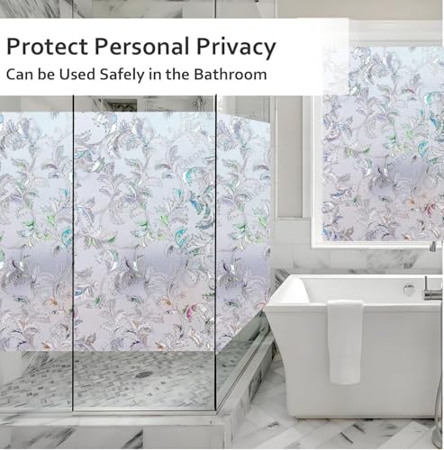 Image of CREON Window Film Decorative Leaves Pattern (12 X 50 Inch) Window Cling Frosted Reusable Anti-UV Non-Adhesive Static Cling Privacy Film for Home Office