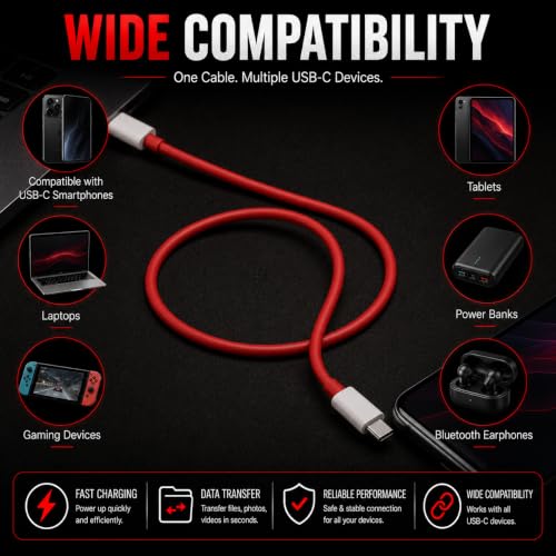 Image of Maxonar 65W Fast Charging Type C to Type C Cable, USB C to USB C Cable Compatible with One+ Devices, C Type Charger Cable, Fast Charging & Data Transfer Cable
