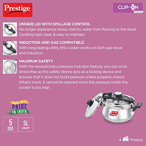 Prestige Svachh Clip-on 5 Liter Stainless Steel Outer Lid Pressure Handi - Image 5