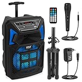 Pyle Sistema de Altavoces, PA, 400W, Bluetooth, Portatil, con microfono, Luces, Lector de Tarjeta USB SD/MP3, Radio FM, Ruedas, Mando a Distancia