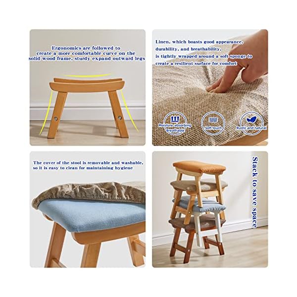   Foot-Rest-Ottoman-158x10x114-inch-Small-Foot-Stool-Ottoman-Wooden-Step-Stool-with-Soft-Cushion-for-Living-Room-Bedroom-and-Kitchen-Khaki-CoverNatural-Wood-Legs-YD-1358