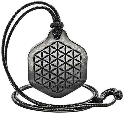 Wallystone Gems Shungite Pendant Hexagon The Flower of Life Engraving