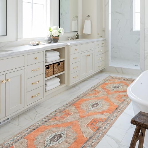 Fame Rugs Turkish Rug. Washable Vintage Oriental Antique Inspired Traditional Doormat Small Modern Area Rugs Luxury Entryway Entry Bedroom Bathroom Kitchen (380TT, 2'5 x 6'9)