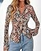 BTFBM Button Down Shirts for Women Fall Fashion 2025 V Neck Long Sleeve Blouse Ruched Mesh Fitted Floral Print Boho Tops(Floral Black Orange, Medium)