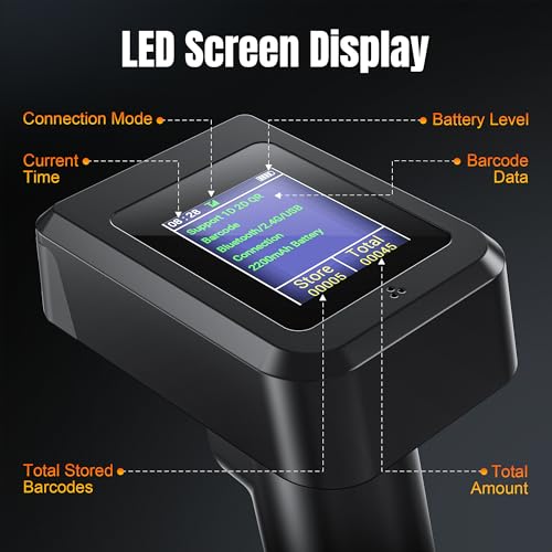 Image of Tera Barcode Scanner 2D with Display Screen: BT 2.4G Wireless USB, HW0006