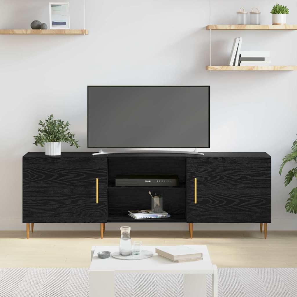 TV-Schrank Schwarz Eichen-Optik, 150x30x50 cm Holzwerkstoff, modernes Lowboard für Wohnzimmer, Schlafzimmer, Entertainment Center, Media Console