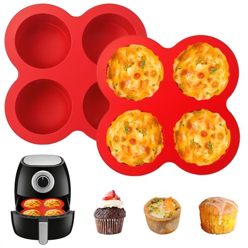 Air Fryer Silicone Egg Molds 2 Pcs Silicone Egg Bite Molds Air Fryer Muffin Pan for Baking Round Muffin Cupcake Pans Eggs Bite Maker Nonstick Airfryer Baking Mold Cake Pan for Tart Bread Hamburger Bun