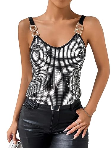 Womens Metallic Top Sparkle Cami Party Club Glitter Tanks Tops4