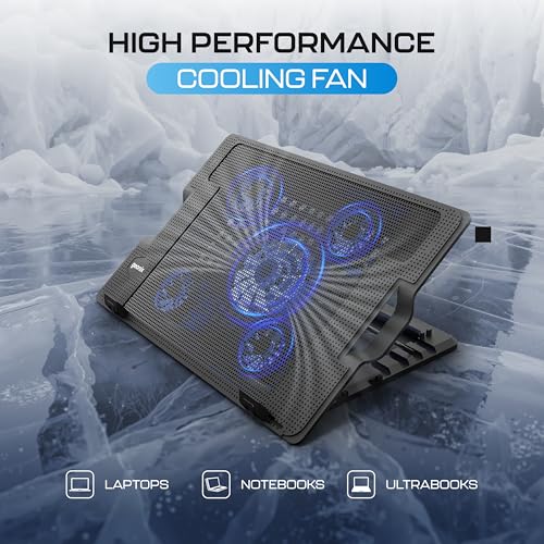 Image of Geonix CoolZ 5Fan Laptop Cooling Pad with Mobile Stand |Powerful & Silent Cooling |Supports up to 17 inch|6 Adjustable Heights up to 200mm |Supports up to 5KG |Ergonomic Cooling Stand (Black & Red)