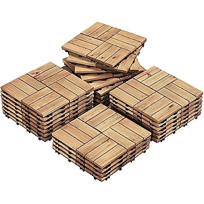 Yaheetech Wooden Interlocking Deck Tiles 27PCS Garden Floor Covering 12"x12"Indoor & Outdoor Hardwood Composite Decking for Porch Poolside Balcony Backyard Renters 1 sq. ft/Piece, Natural Wood