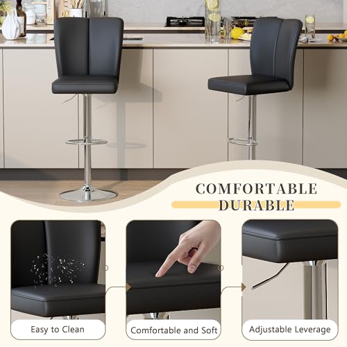 Image of Swivel Bar Stools Set of 4 - Black Barstools with Back,Adjustable Counter Height Bar Stools with Sturdy Metal Legs,Leather Counter Height Stools Ideal for Kitchen Island Pub(25''-33''H)