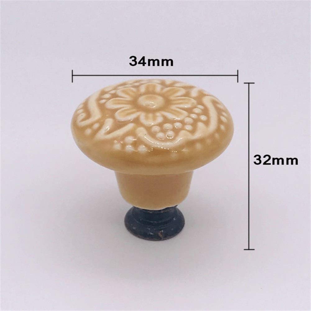 Dressing Table Handle, 1x Drawer Dresser Handle Door Pulls Furniture Hardware,Handicraft Ceramic Handles and Knobs Cute for Children Kids Room, Indoor Hardware (NO.689)(Embossed Yellow)