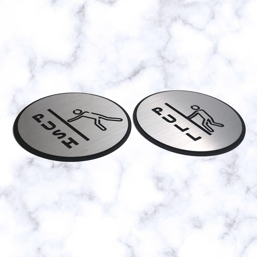 CVANU Circle Silver Acrylic Push-Pull Self-Adhesive Sign Board for Office/Cafe/Business/Restaurant Sign Board (set of 2)_c96