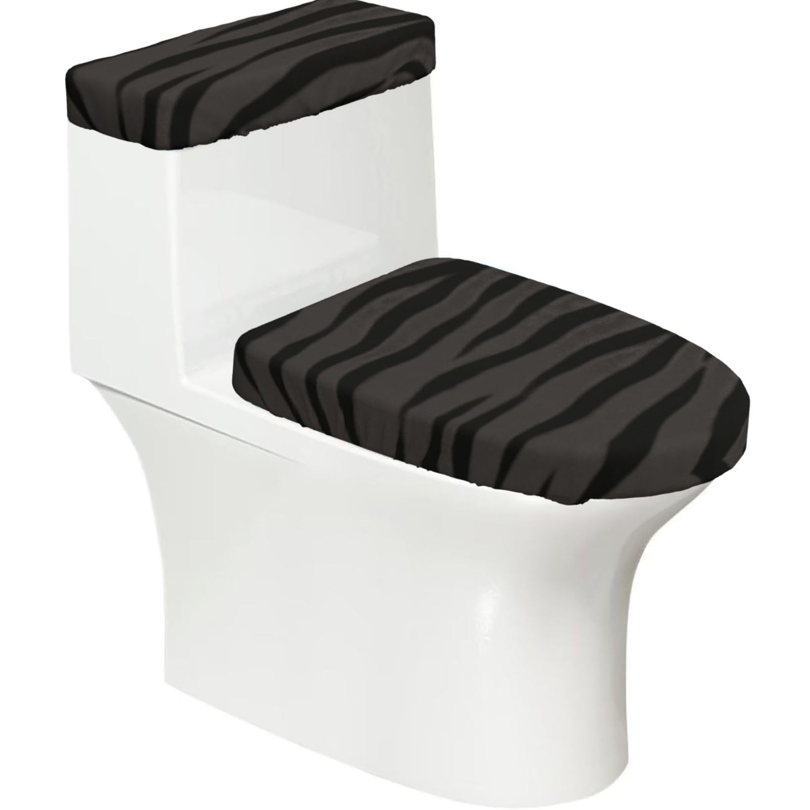 Tiger Stripe Elastic Toilet Cover Set of 2-Stretchy Lid and Tank Covers for Bathroom, Soft Washable U Shape Toilet Decor
