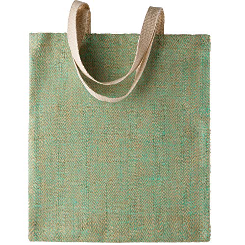 noTrash2003 Borsa shopper vegana in iuta con manici in cotone beige, blu, verde, arancione, nero, Natural / Water Green, 42 x 37 cm, Ecologico