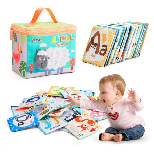 Image of Jollybaby Reusable Soft Cloth ABC Alphabet/Letters Animal Flash Cards for Baby 0-3-6-9-12-18 Month, Curious Baby First Words Learning Activity Flashcards, Tummy Time Toy Gift for 1 Year Old Boy Girl
