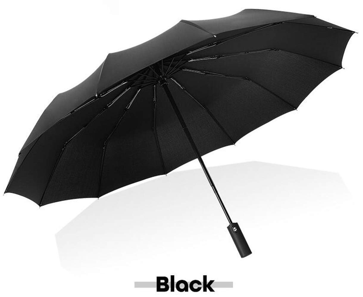 Folding Umbrella 12 Ribs Auto Open and Close Windproof Rain Umbrella or UV Umbrella, Waterproof Travel Umbrella with Ergonomic Handle (Black)
