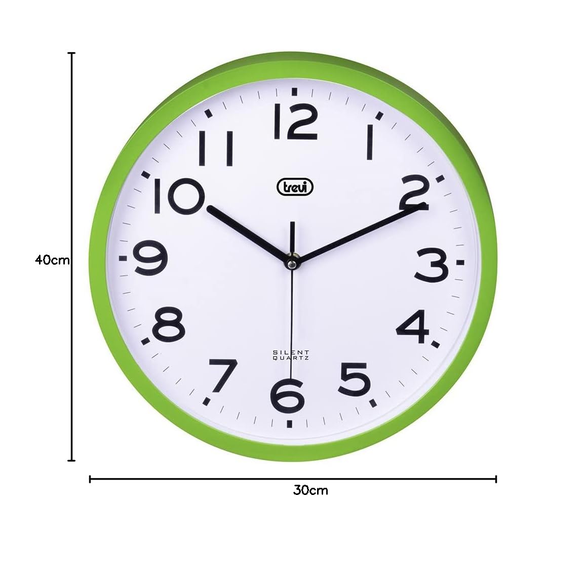Trevi OM 3302 S Orologio da Parete Silenzioso con Movimento SWEEP, Diametro 30cm, Design Moderno ed Essenziale, Ideale per Camera da Letto e Ufficio, Funzionamento con Batteria Stilo AA, Verde