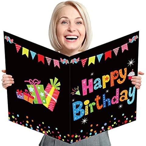 party greeting Jumbo Birthday Card Giant Guest Book Black Happy Birthday Party Decorations Supplies Gifts for Boys Girls -Large 14 x 22 inches Cover